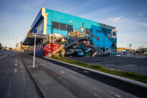 Streetview with Graffiti Streetart, morning mood at Christchurch Central City Streetview with Graffiti Streetart, morning mood at Christchurch Central City